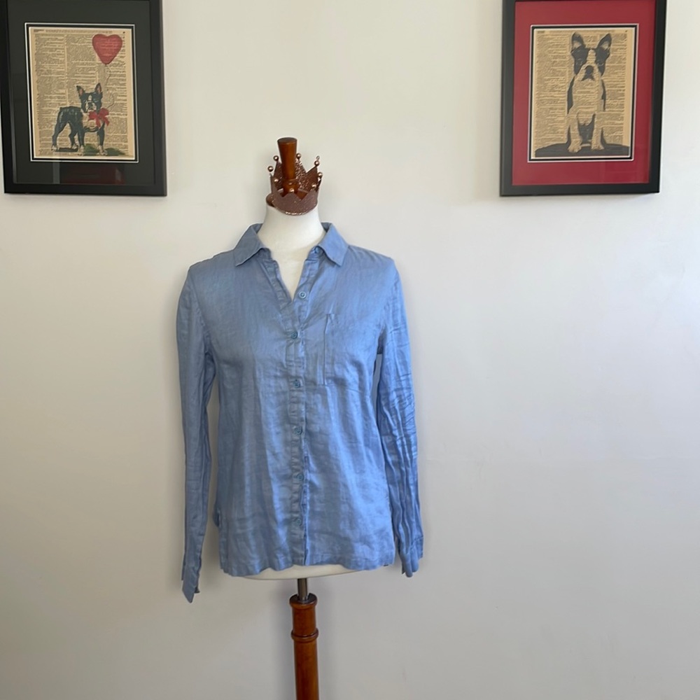 NWOT Micheal Stars Linen Blue Button Down - Picture 4 of 9